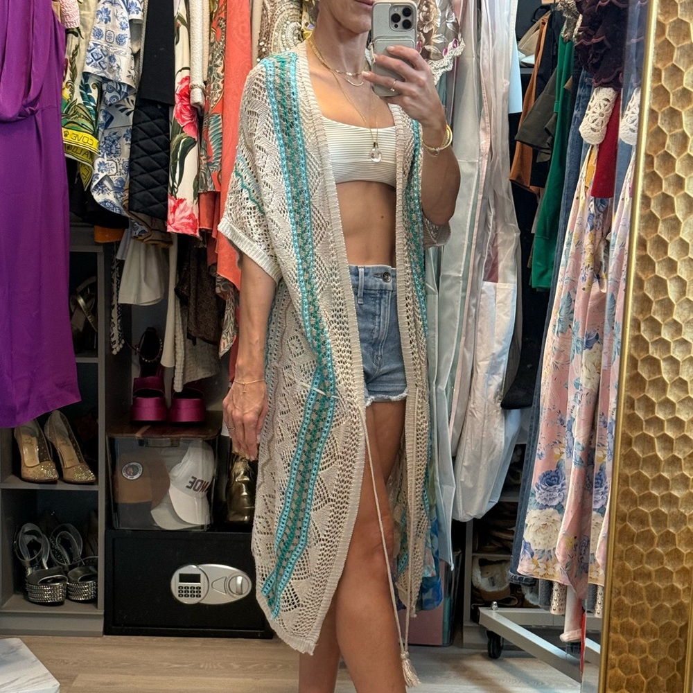 Chico's 100% Linen Open-Knit Crochet Bathing Suit Cover-Up
